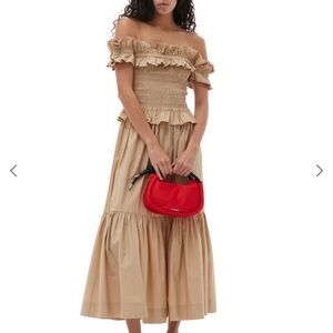 Ganni set: COTTON POPLIN OFF-SHOULDER SMOCK TOP and skirt